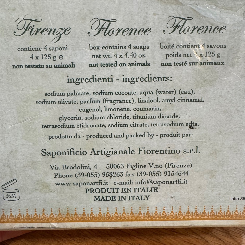 Saponificio Artigianale Fiorentino Italy Soap Set 4 Bars Florence Floral Box - Picture 6 of 9